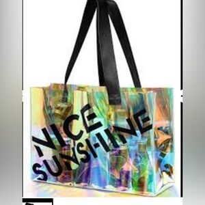 Holographic Tote Bag with Black Straps